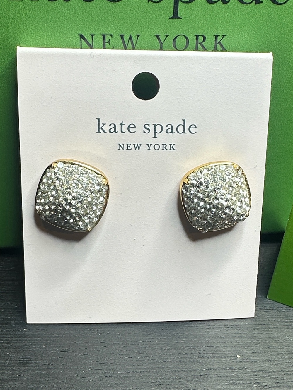Kate Spade Earrings studs silver “clear” gold squares New